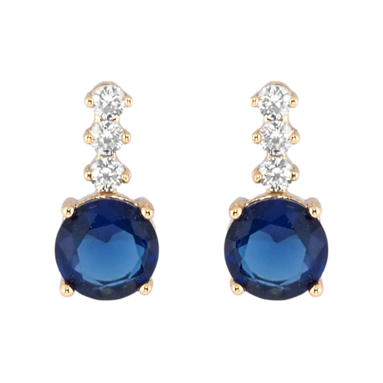 Серьги Xuping Позолота 18K пусеты Синий фианит с дорожкой циркония фото №1