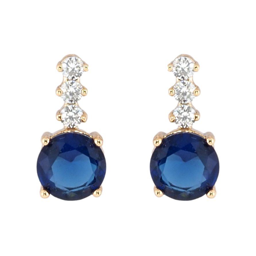 Серьги Xuping Позолота 18K пусеты Синий фианит с дорожкой циркония фото №1 Серьги Xuping Позолота 18K пусеты Синий фианит с дорожкой циркония фото №1