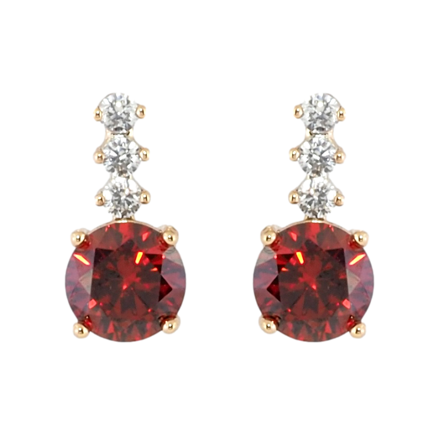 Серьги Xuping Позолота 18K пусеты Красный фианит с дорожкой циркония фото №1