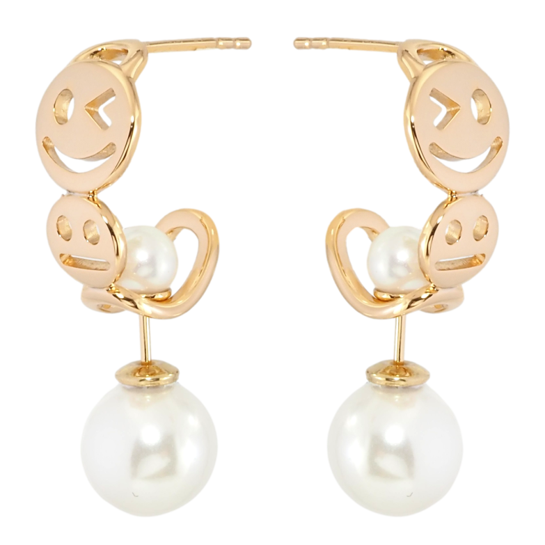 Серьги Xuping Позолота 18K пусеты Дуги Смайлы с жемчужными подвесками 3 в 1, ø 5мм и 10мм фото №1