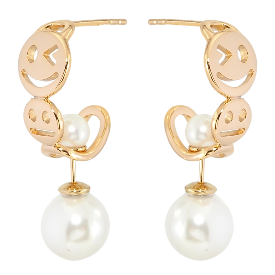 Серьги Xuping Позолота 18K пусеты Дуги Смайлы с жемчужными подвесками 3 в 1, ø 5мм и 10мм фото №1