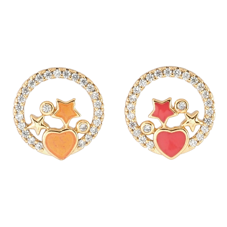 Серьги Xuping Позолота 18K пусеты Красно-оранжевые звездочки и сердечко в колечке циркония фото №5 Серьги Xuping Позолота 18K пусеты Красно-оранжевые звездочки и сердечко в колечке циркония фото №5