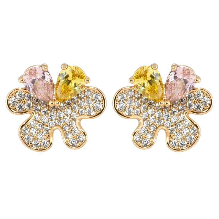 Сережки Xuping Позолота 18K пусети Квіточки з інкрустацією цирконієм та кольоровими фіанітами фото №5 Сережки Xuping Позолота 18K пусети Квіточки з інкрустацією цирконієм та кольоровими фіанітами фото №5