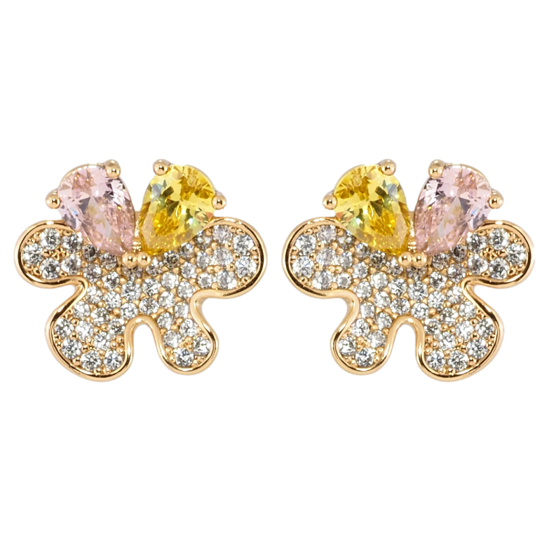 Серьги Xuping Позолота 18K пусеты Цветочки с инкрустацией цирконием и цветными фианитами фото №1