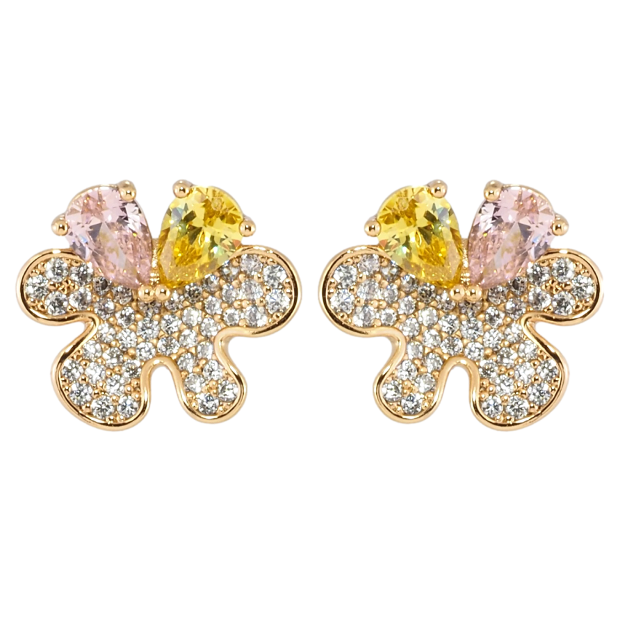 Серьги Xuping Позолота 18K пусеты Цветочки с инкрустацией цирконием и цветными фианитами фото №1