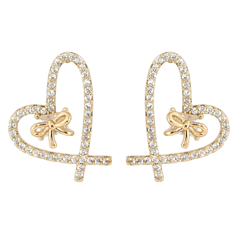 Серьги Xuping Позолота 18K пусеты Сердечки с бантами фото №1