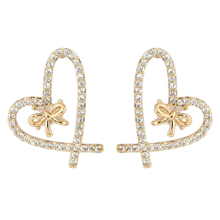 Серьги Xuping Позолота 18K пусеты Сердечки с бантами фото №1