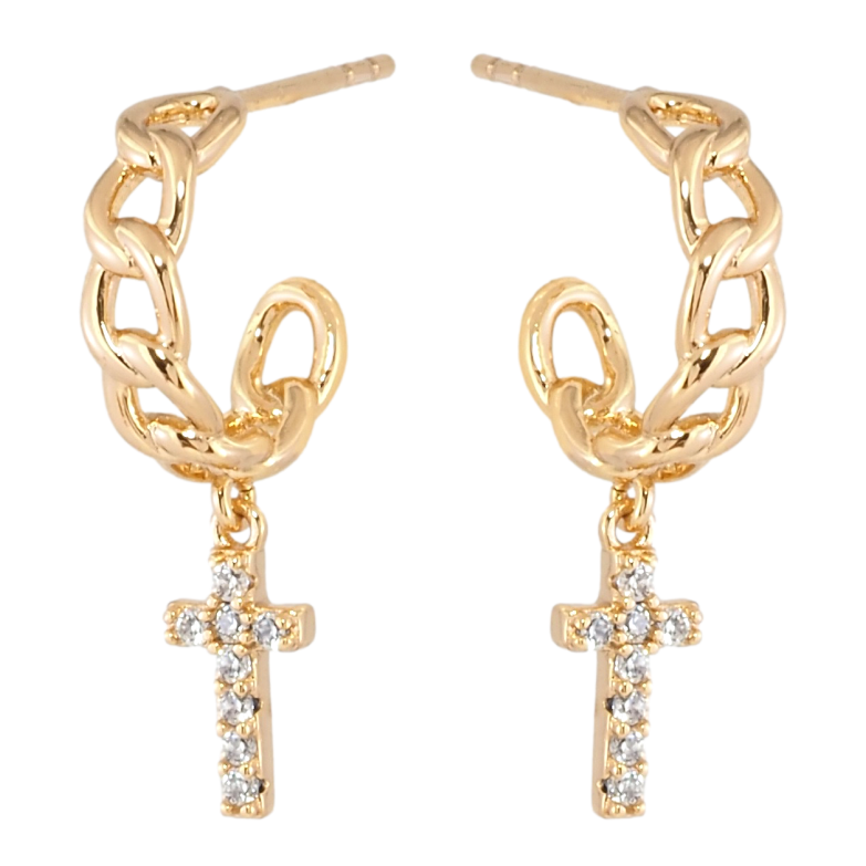 Сережки Xuping Позолота 18K пусети Хрестики на дугах ланцюжках фото №1