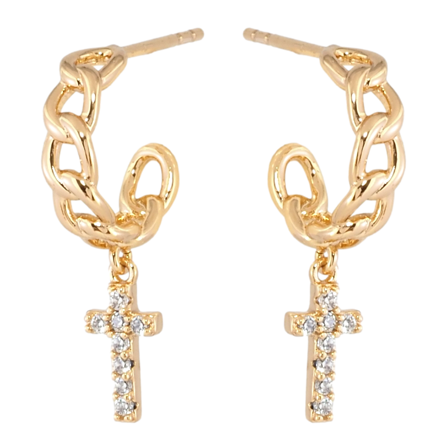 Серьги Xuping Позолота 18K пусеты Крестики на дугах цепочках фото №1