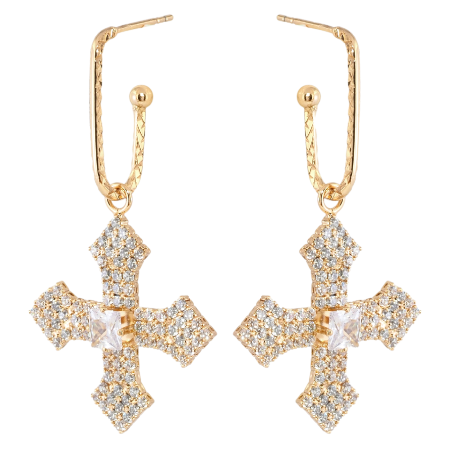 Серьги Xuping Позолота 18K пусеты Крестики инкрустация цирконием 2 в 1 фото №1 Серьги Xuping Позолота 18K пусеты Крестики инкрустация цирконием 2 в 1 фото №1