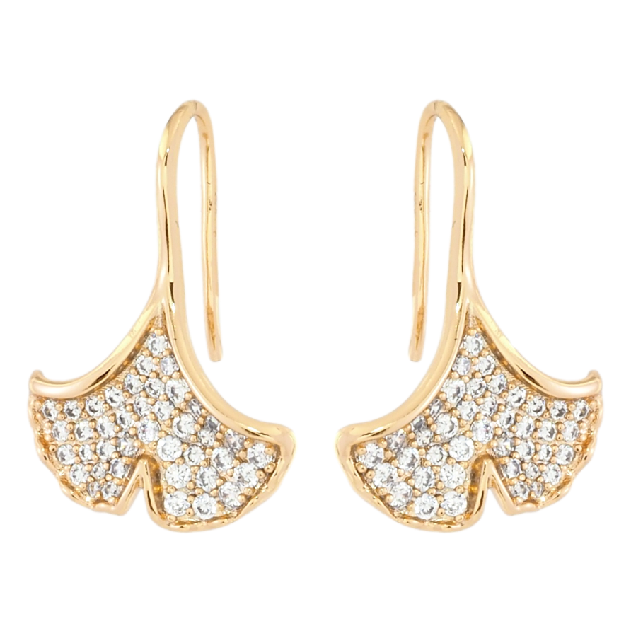 Сережки Xuping Позолота 18K французький замок Листочки з інкрустацією цирконієм фото №1