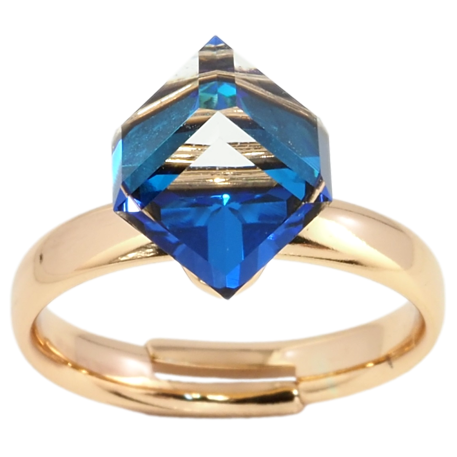 Кольцо Xuping цвет 18K с кр-ми Swarovski Кристалльный куб Metallic Blue, 8х8мм фото №1