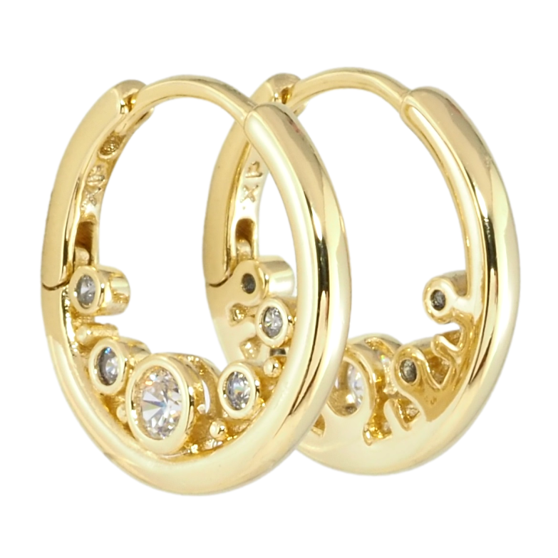 Сережки Xuping Позолота 14K колечка Кільця з бічним візерунком цирконієм фото №1