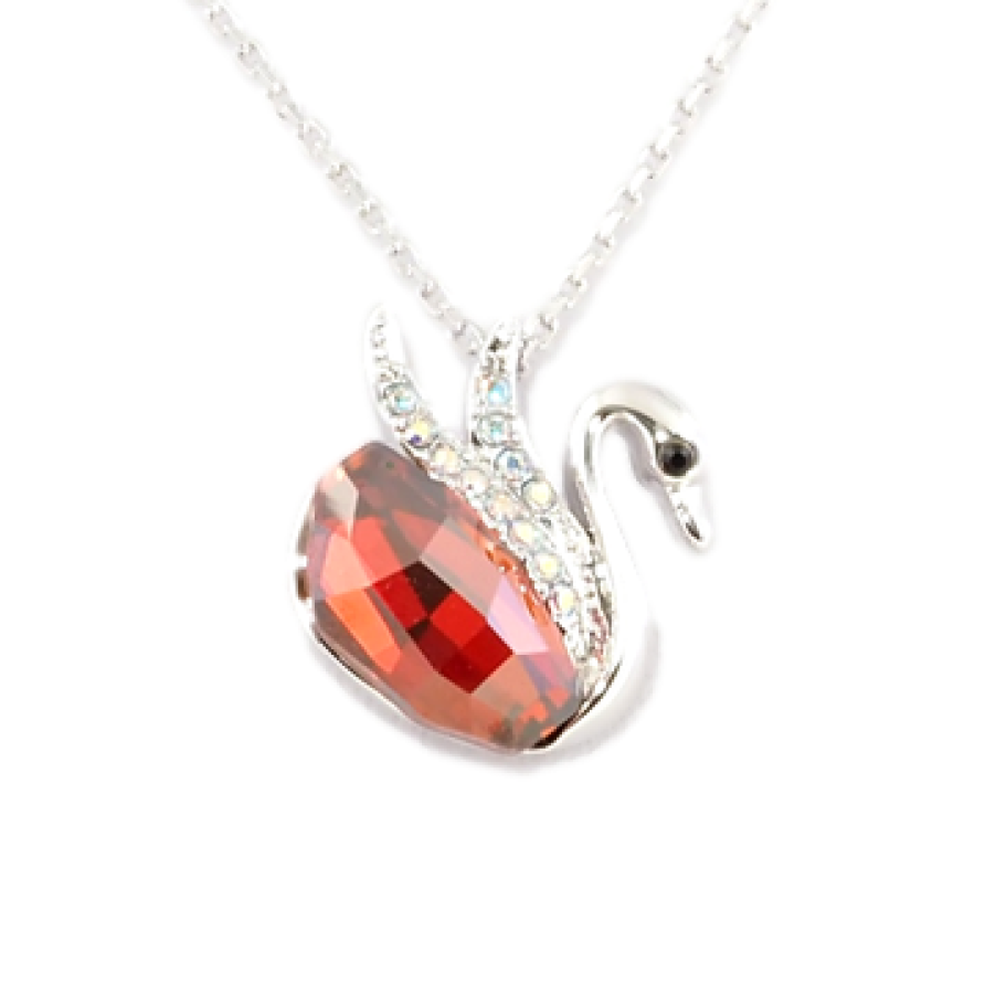 Кулон Xuping колір Родій із кристалами Swarovski на ланцюжку Лебідь Вставка Червоний Кристал довжина 38,5-43,5см х фото №1