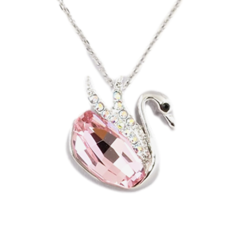Кулон Xuping колір Родій із кристалами Swarovski на ланцюжку Лебідь Вставка Рожевий Кристал довжина 38,5-43,5см фото №2
