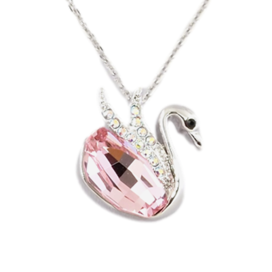 Кулон Xuping цвет Родий с кристаллами Swarovski на цепочке Лебедь Вставка Розовый Кристалл длина 38,5-43,5см фото №1