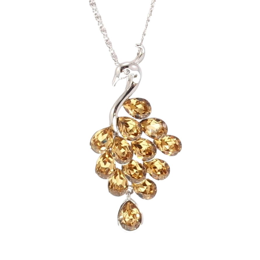 Кулон Xuping колір Родій із кристалами Swarovski на ланцюжку Павич Світло-Коричневі Кристали довжина 45-50 см фото №1