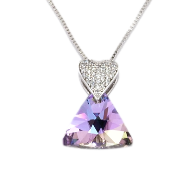 Кулон Xuping колір Родій із кристалами Swarovski на ланцюжку Серце і Трикутний Кристал довжина 40-45см фото №1
