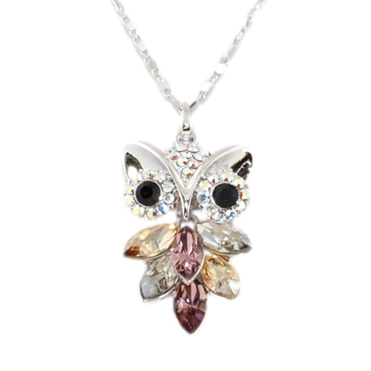 Кулон Xuping цвет Родий с кристаллами Swarovski на цепочке Сова Разноцветные Кристаллы длина 39-44см х 1,5мм фото №6
