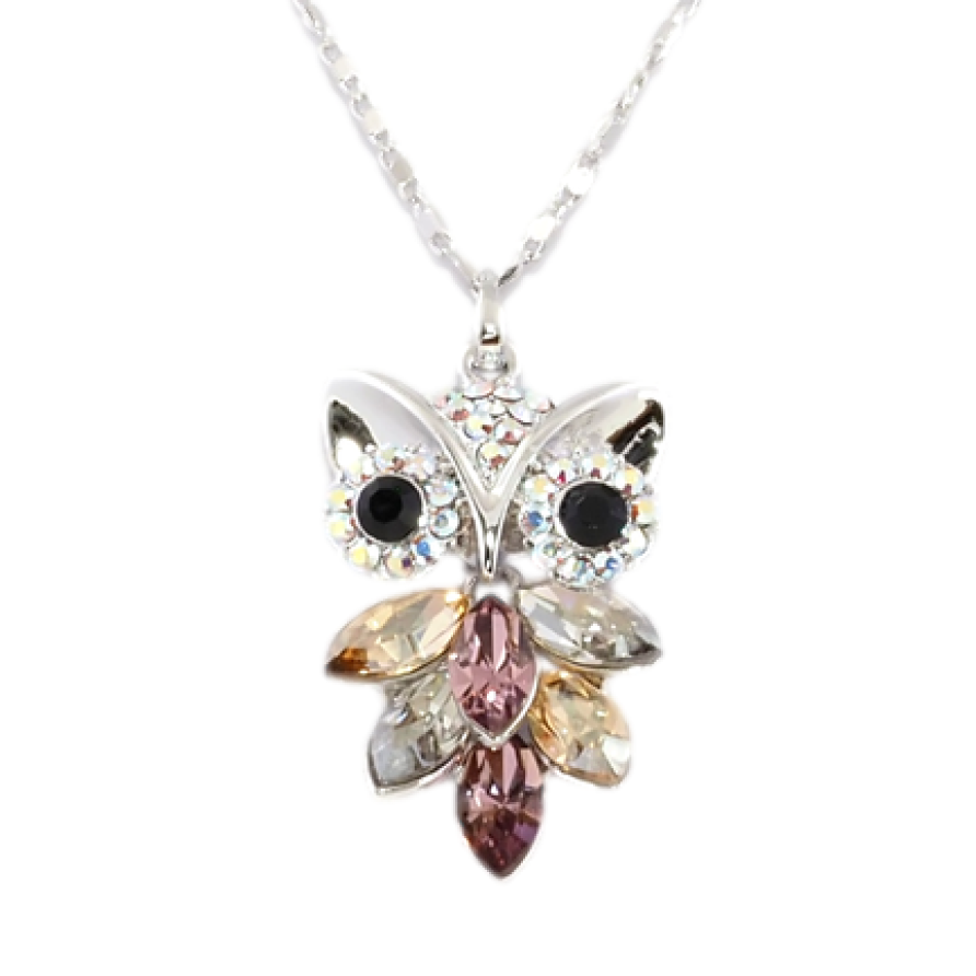 Кулон Xuping цвет Родий с кристаллами Swarovski на цепочке Сова Разноцветные Кристаллы длина 39-44см х 1,5мм фото №1