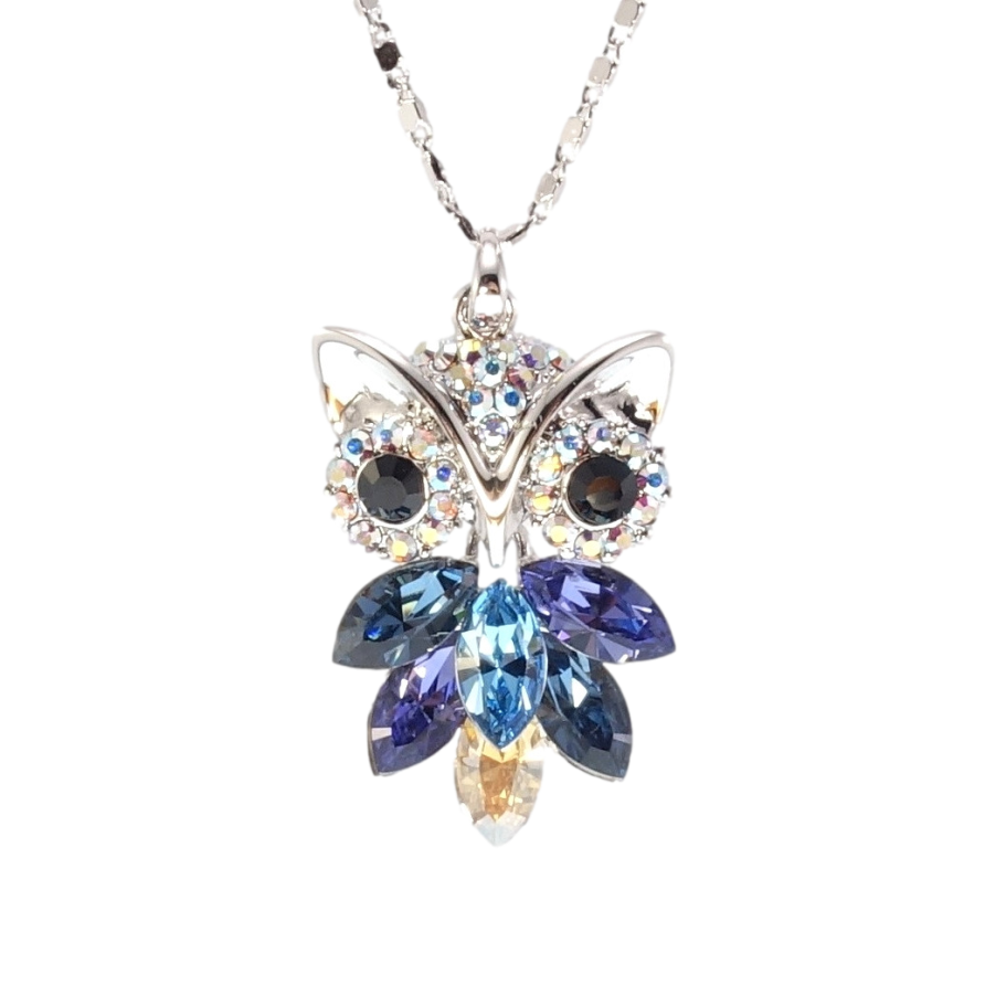 Кулон Xuping цвет Родий с кристаллами Swarovski на цепочке Сова Кристаллы в Синих Оттенках длина 39-45см х фото №1