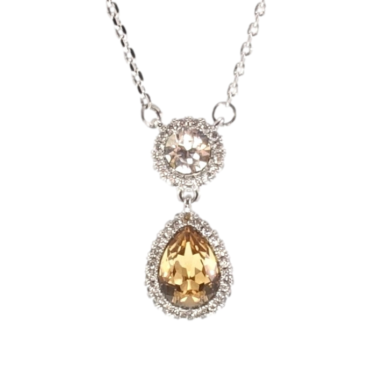 Кулон Xuping колір Родій із кристалами Swarovski на ланцюжку Кристали Коло і Крапля Колір Topaz довжина 42,5-47,5см фото №2