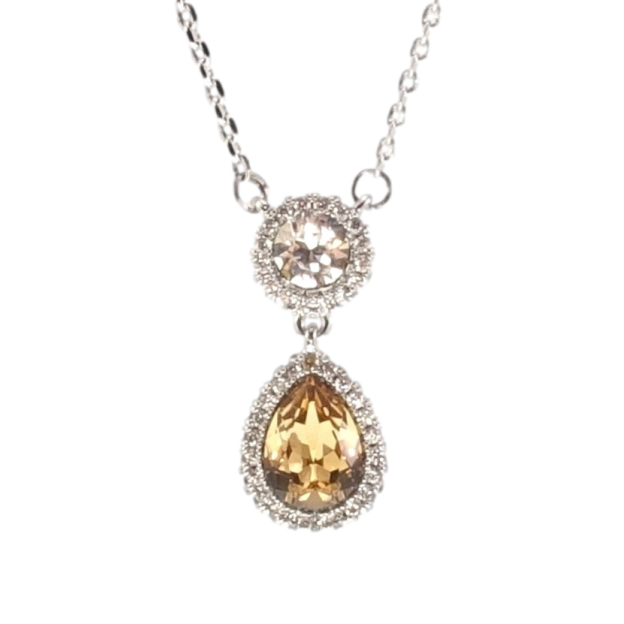 Кулон Xuping колір Родій із кристалами Swarovski на ланцюжку Кристали Коло і Крапля Колір Topaz довжина 42,5-47,5см фото №1