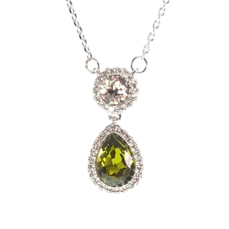 Кулон Xuping колір Родій із кристалами Swarovski на ланцюжку Кристали Круг та Зелена Крапля довжина 43-48см фото №1