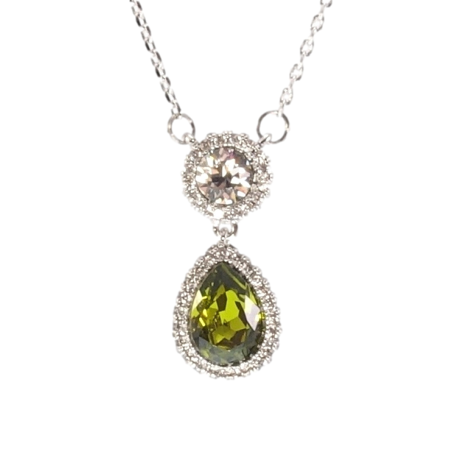 Кулон Xuping цвет Родий с кристаллами Swarovski на цепочке Кристаллы Круг и Зеленая Капля длина 43-48см фото №1