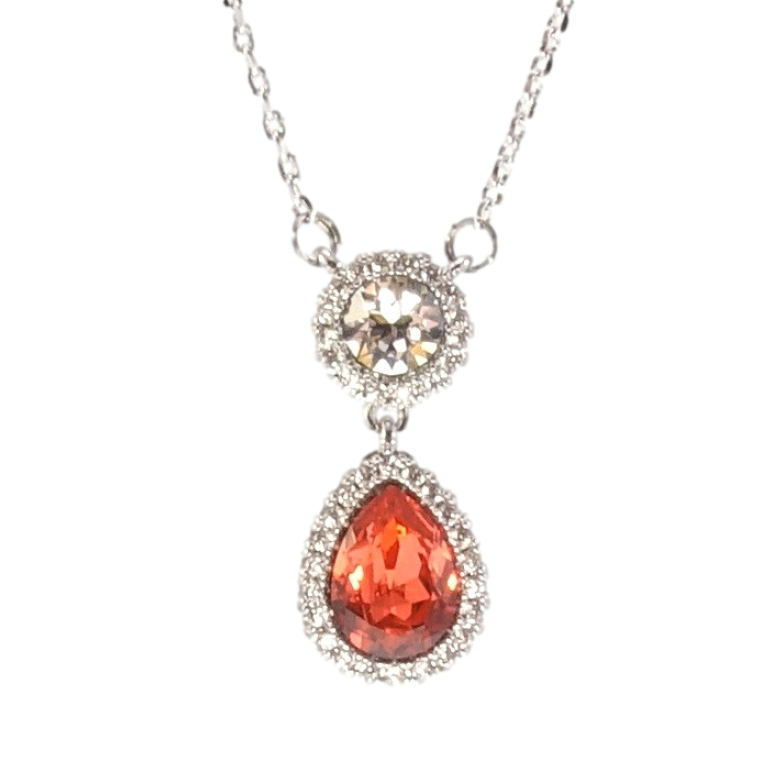 Кулон Xuping цвет Родий с кристаллами Swarovski на цепочке Кристаллы Круг и Капля Цвет Fireopal длина фото №1