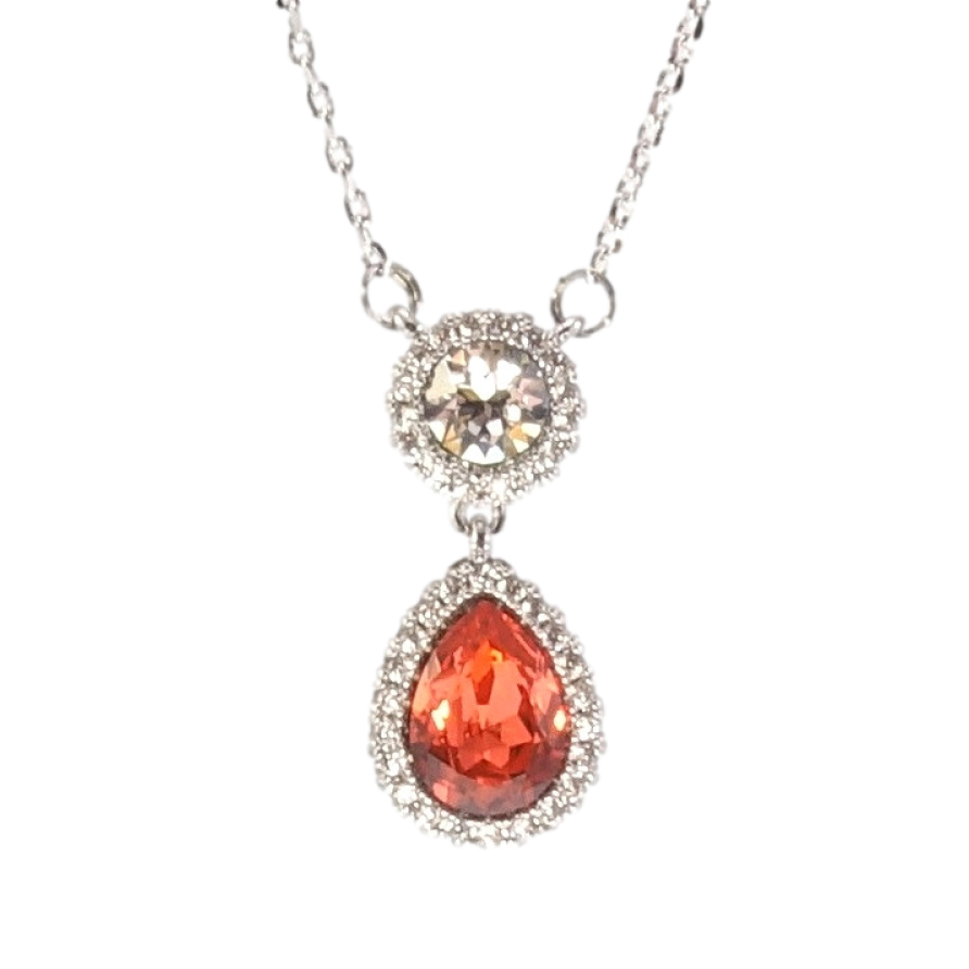 Кулон Xuping колір Родій із кристалами Swarovski на ланцюжку Кристали Коло і Крапля Колір Fireopal довжина 43-48см фото №1