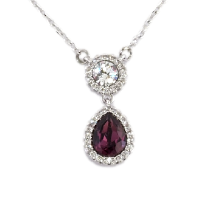 Кулон Xuping колір Родій із кристалами Swarovski на ланцюжку Кристали Круг і Фіолетова Крапля довжина 42-47см фото №2