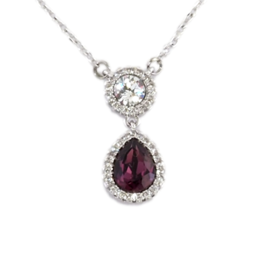 Кулон Xuping колір Родій із кристалами Swarovski на ланцюжку Кристали Круг і Фіолетова Крапля довжина 42-47см фото №1