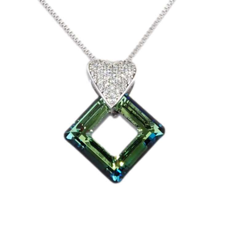 Кулон Xuping цвет Родий с кристаллами Swarovski на цепочке Сердечко Кристалл и Перевернутый Квадрат длина фото №21