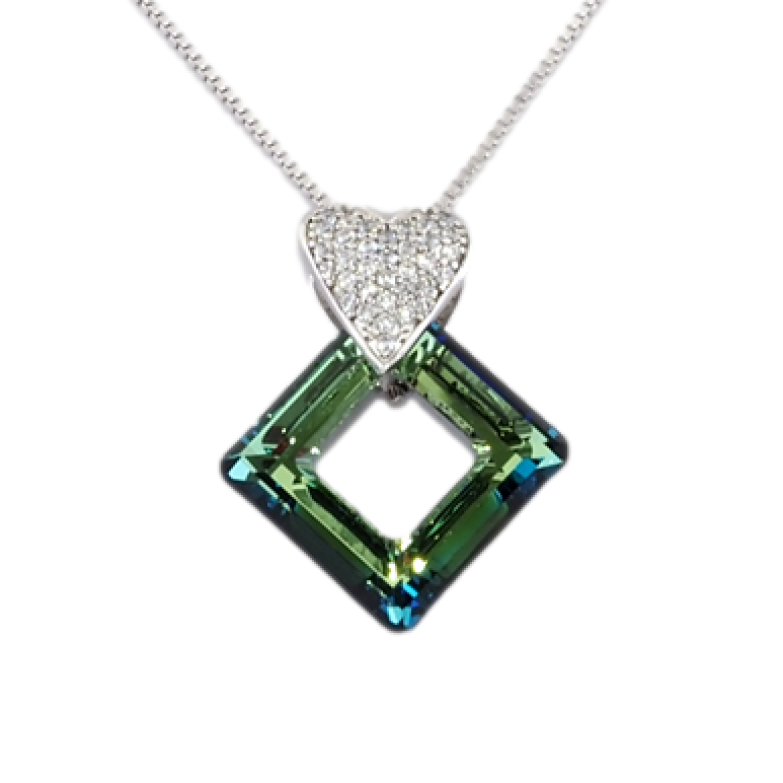 Кулон Xuping цвет Родий с кристаллами Swarovski на цепочке Сердечко Кристалл и Перевернутый Квадрат длина фото №1