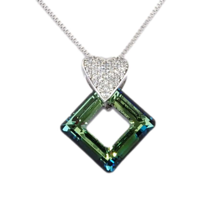 Кулон Xuping цвет Родий с кристаллами Swarovski на цепочке Сердечко Кристалл и Перевернутый Квадрат длина фото №1
