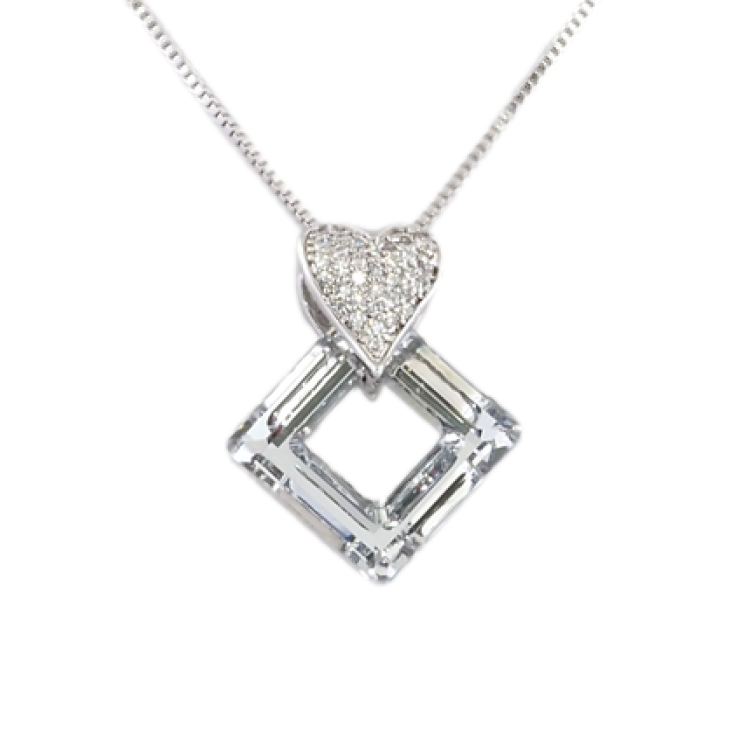 Кулон Xuping колір Родій із кристалами Swarovski на ланцюжку Сердечко Кристал та Перевернутий Квадрат довжина 41-45см фото №5