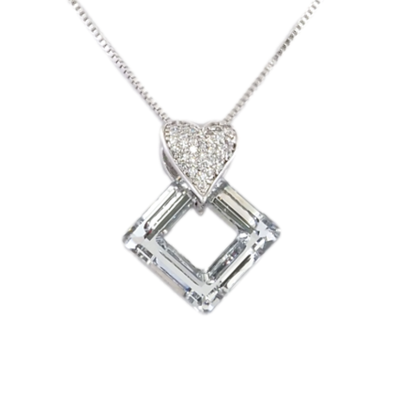 Кулон Xuping колір Родій із кристалами Swarovski на ланцюжку Сердечко Кристал та Перевернутий Квадрат довжина 41-45см фото №1