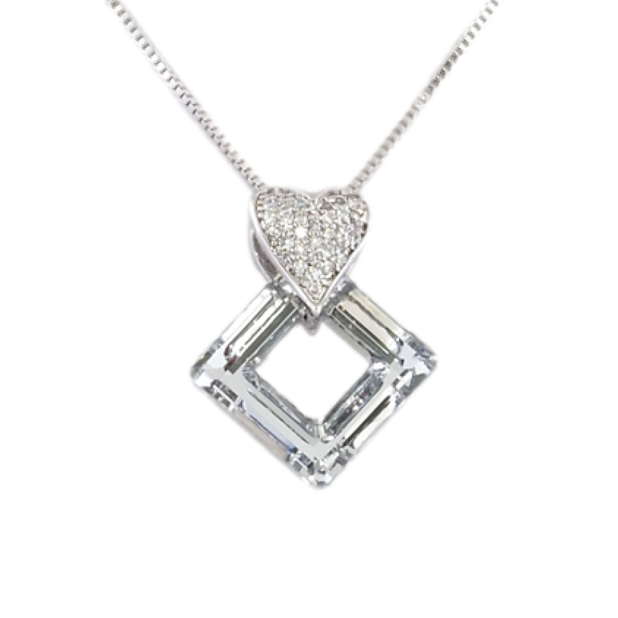 Кулон Xuping колір Родій із кристалами Swarovski на ланцюжку Сердечко Кристал та Перевернутий Квадрат довжина 41-45см фото №1