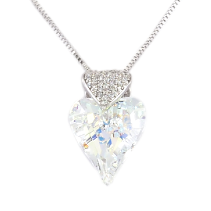 Кулон Xuping колір Родій із кристалами Swarovski на ланцюжку Сердечки Кристал та Райдужний Кристал довжина 40-45см фото №24