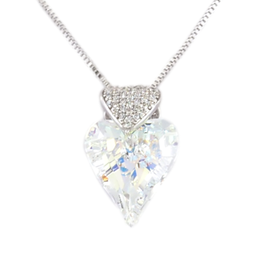 Кулон Xuping колір Родій із кристалами Swarovski на ланцюжку Сердечки Кристал та Райдужний Кристал довжина 40-45см фото №1