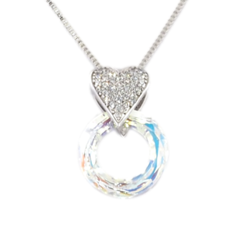 Кулон Xuping цвет Родий с кристаллами Swarovski на цепочке Сердечки Кристалл и Радужный Круг длина 40-45см фото №1