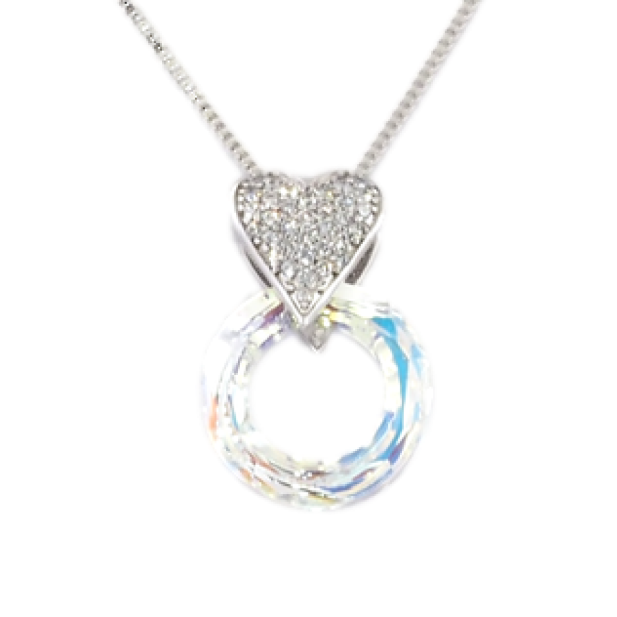Кулон Xuping колір Родій із кристалами Swarovski на ланцюжку Серця Кристал і Райдужне Коло довжина 40-45см фото №1