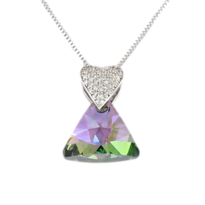 Кулон Xuping колір Родій із кристалами Swarovski на ланцюжку Серце і Трикутний Кристал довжина 40-45см фото №1