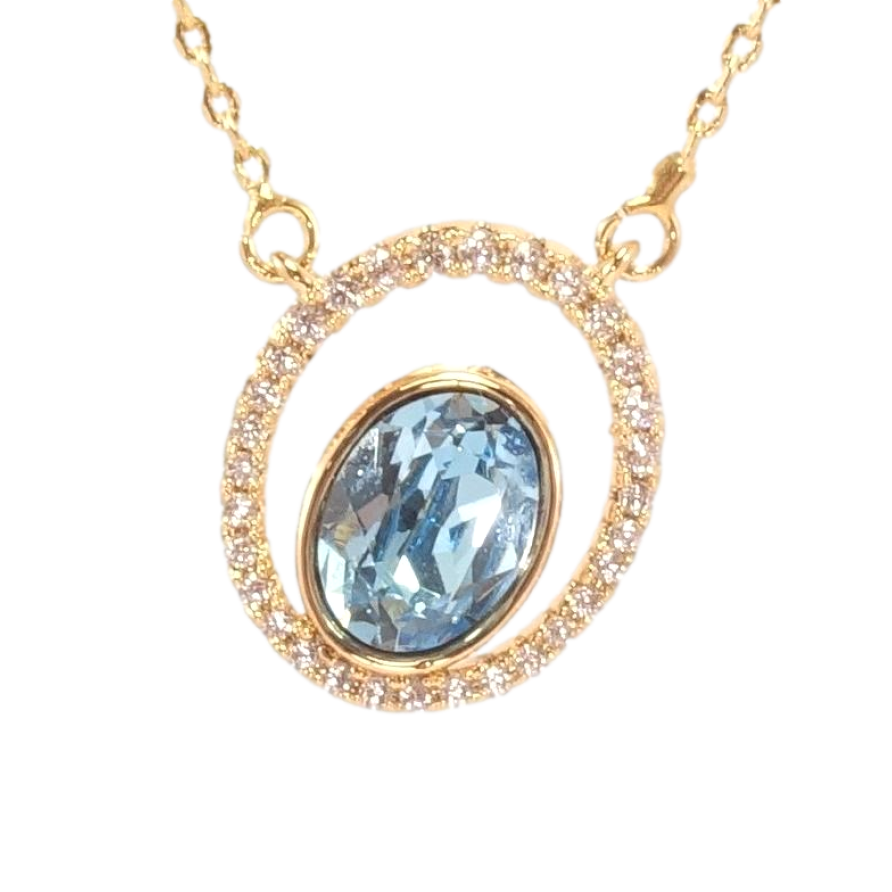 Підвіска Xuping 18K з кристалами Swarovski на ланцюжку Кристал Aquamarine в овальній рамці 43-48см фото №1