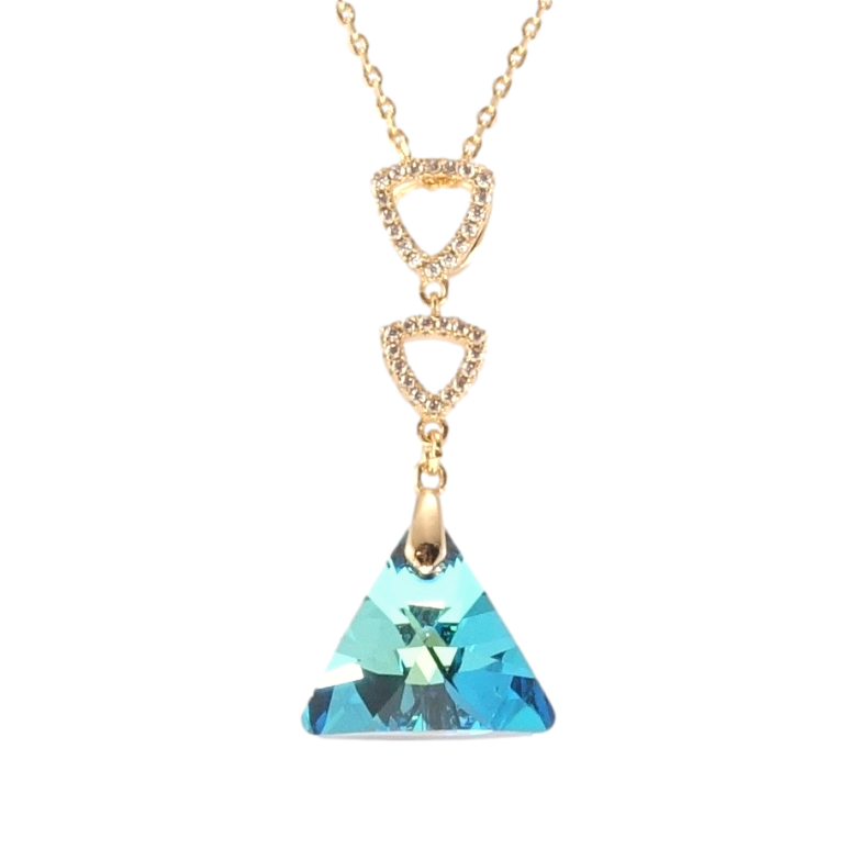 Кулон Xuping колір 18K з кр-ми Swarovski на ланцюжку Кристал Capri Blue з трикутниками довжина 39-44см фото №1