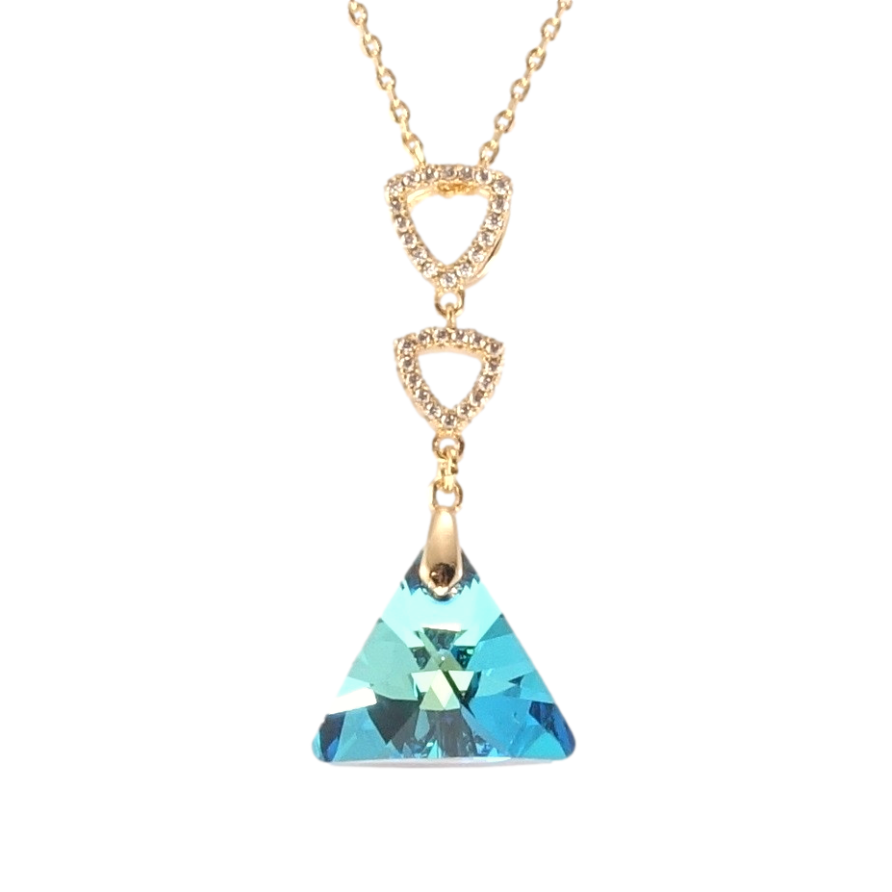 Кулон Xuping колір 18K з кр-ми Swarovski на ланцюжку Кристал Capri Blue з трикутниками довжина 39-44см фото №1
