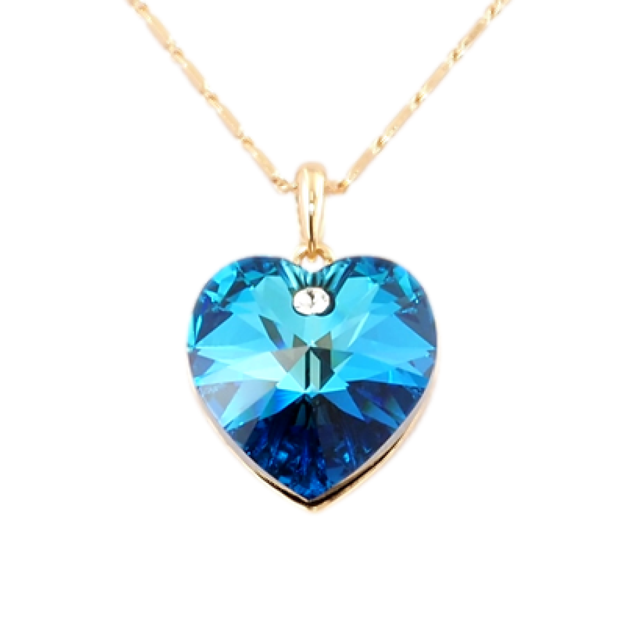Кулон Xuping колір 18K з кр-ми Swarovski на ланцюжку Кристальне серце Capri Blue довжина 40-45см фото №1