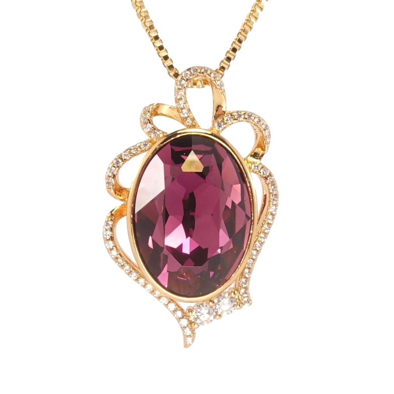 Кулон Xuping 18K с кристаллами Swarovski на цепочке Овальный кристалл Amethyst в фигурном обрамлении дл.46см фото №1