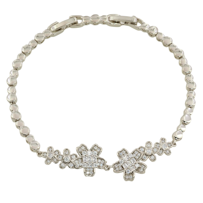 Браслет Xuping Родий Цветочный узор с цирконием размер с доп. замком 17,19см х 3мм фото №4